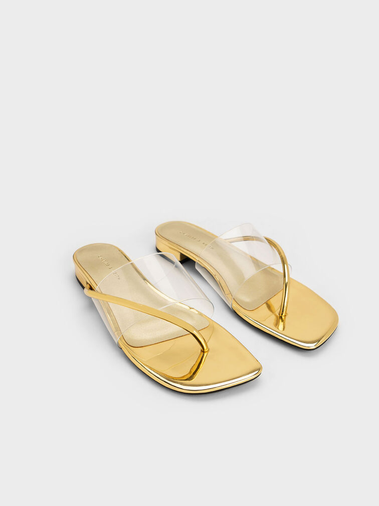 Transparent Thong Sandals, Gold, hi-res