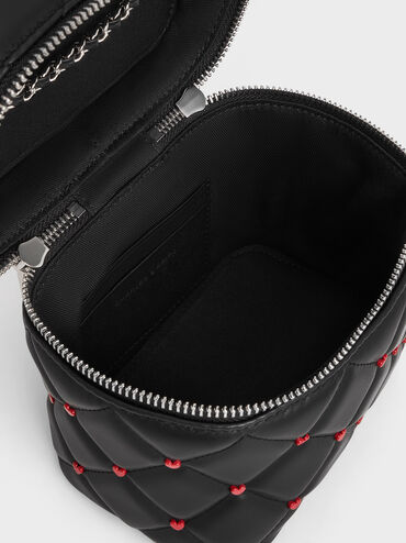 Nezu Quilted Heart-Print Bag, Noir, hi-res