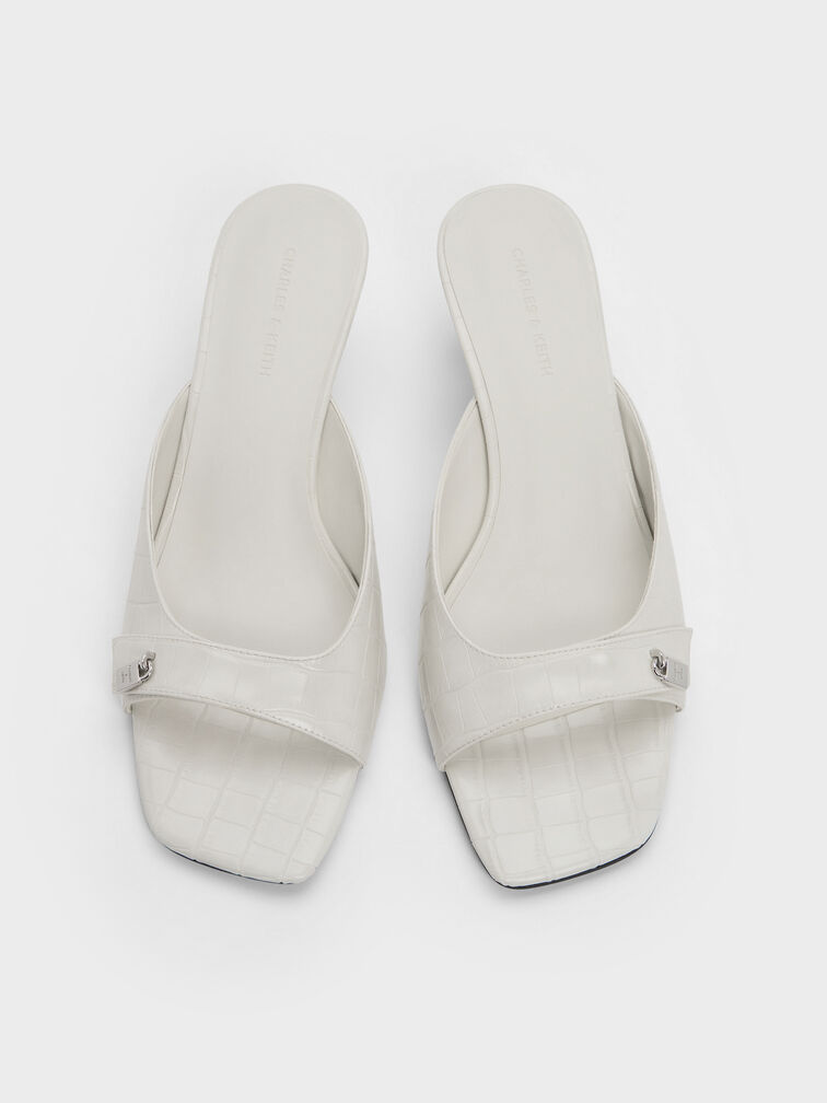 Griselda Croc-Effect Kitten-Heel Mules, Animal Print White, hi-res