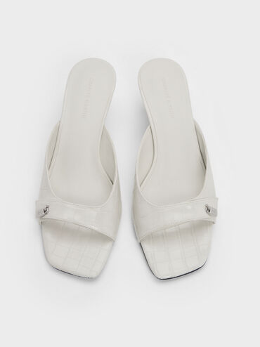 Griselda Croc-Effect Kitten-Heel Mules, Animal Print White, hi-res