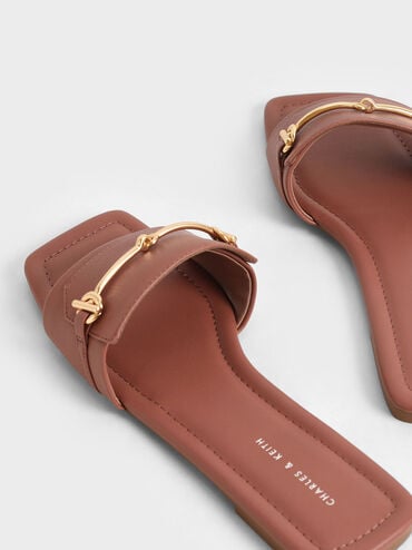 Metallic Accent Slide Sandals, Cognac, hi-res