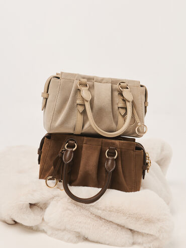 Britton Recycled Suede Top Handle Tote Bag, Nutmeg Beige, hi-res
