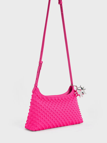 Spike Textured Shoulder Bag, Fuchsia, hi-res