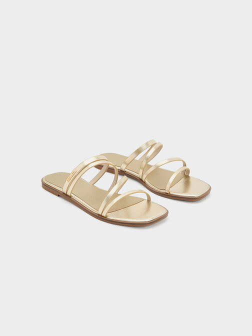 Lliana Metallic Strappy Slide Sandals, Gold, hi-res