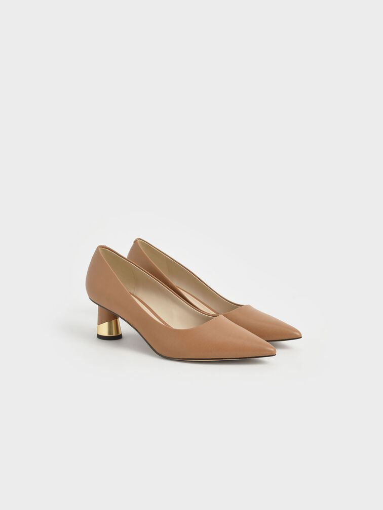 Cammie Metallic Sculptural Heel Pumps, Camel, hi-res
