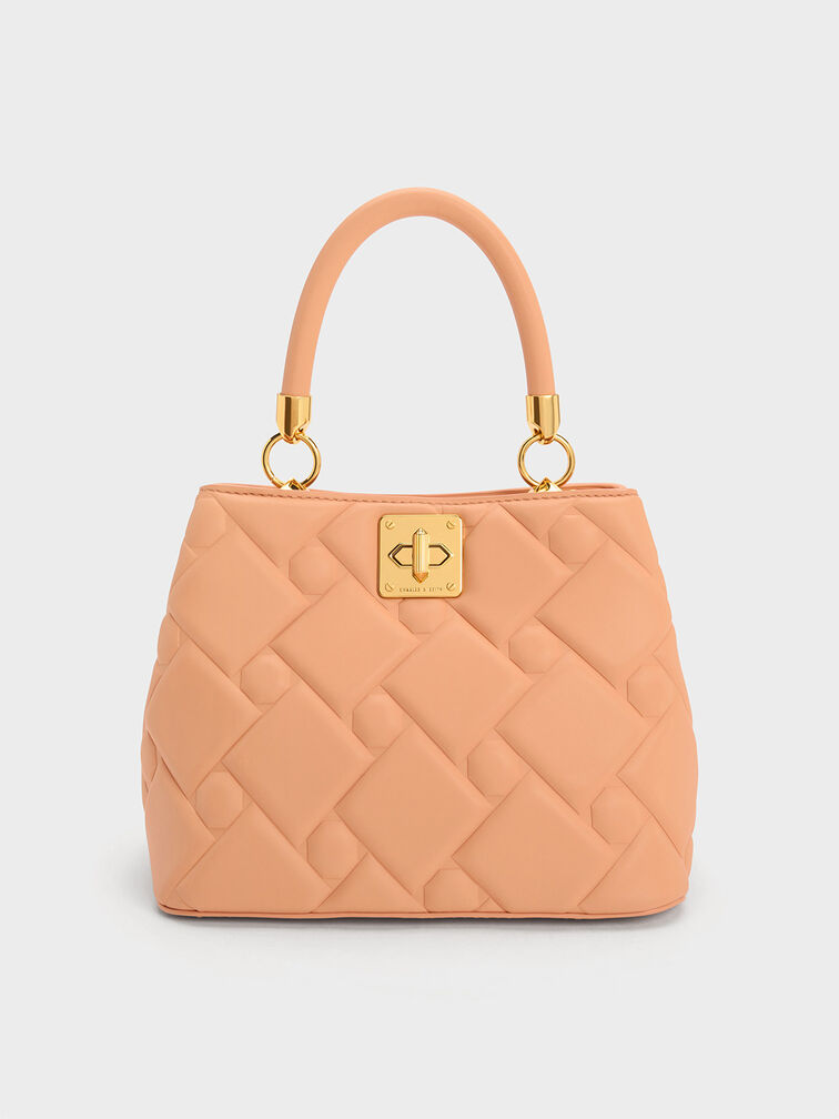 Tillie Quilted Top Handle Bag, Orange, hi-res