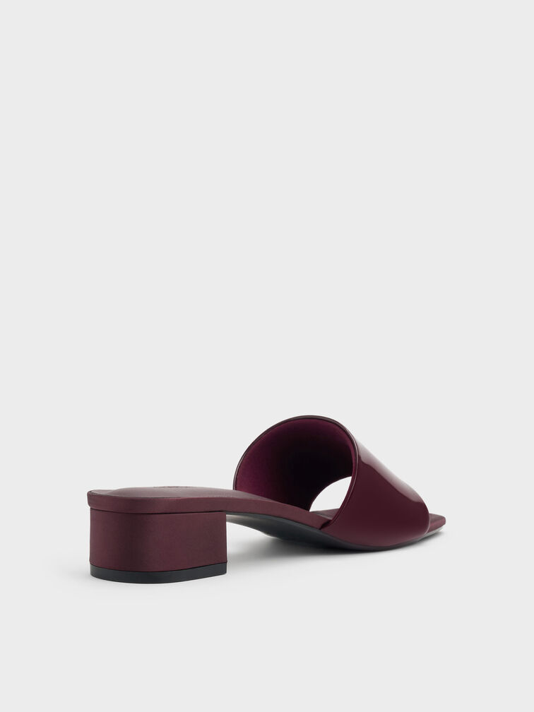 Patent Wide-Strap Heeled Mules, Burgundy, hi-res