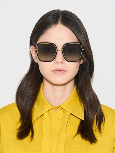 Oversized Square Butterfly Sunglasses, Black, hi-res
