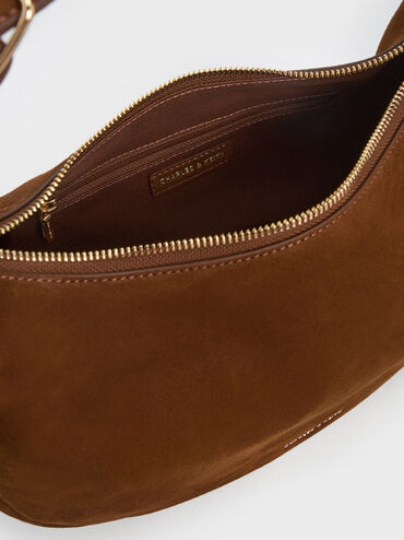 Large Vega Faux Suede Hobo Bag, Pecan Brown, hi-res