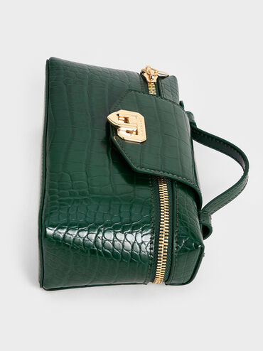 Arwen Croc-Effect Top Handle Vanity Bag, Dark Green, hi-res