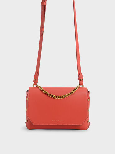 Chain Handle Shoulder Bag, Coral, hi-res