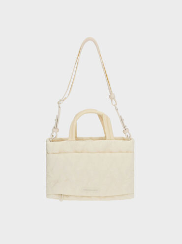 Nylon Chevron Boxy Tote Bag, Cream, hi-res