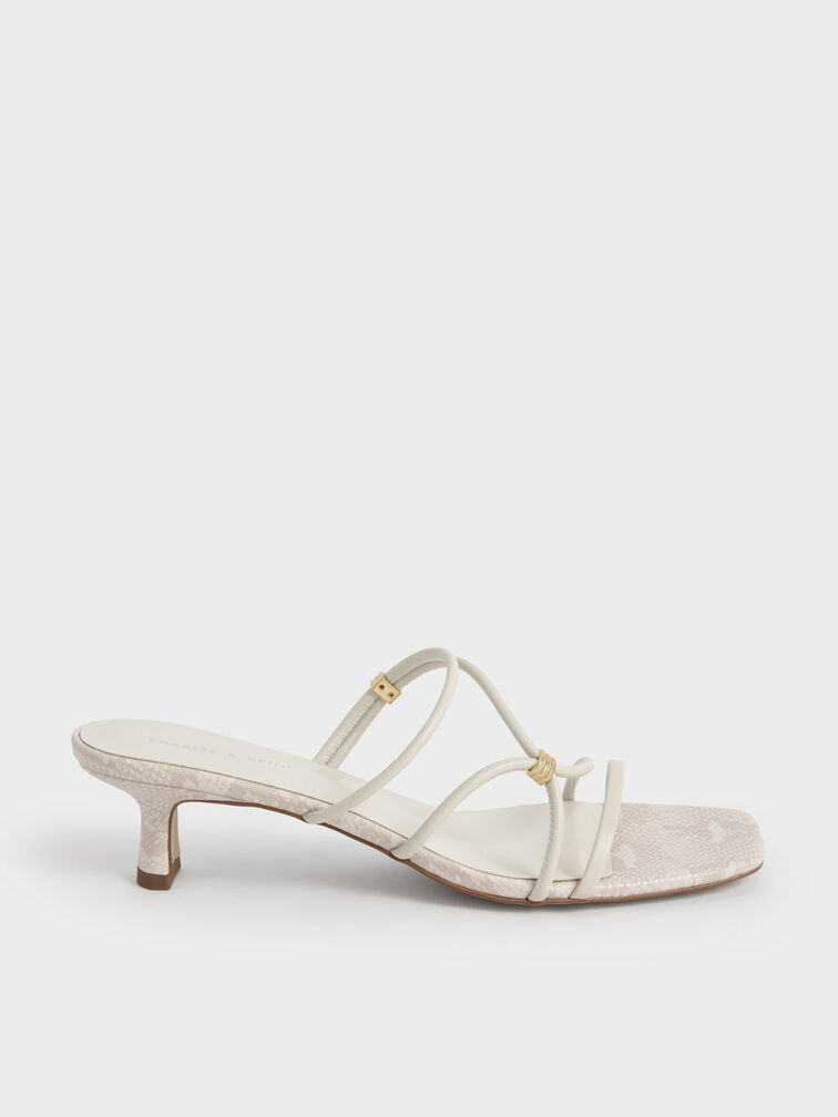 Snake-Print Metallic-Accent Strappy Mules, Animal Print White, hi-res