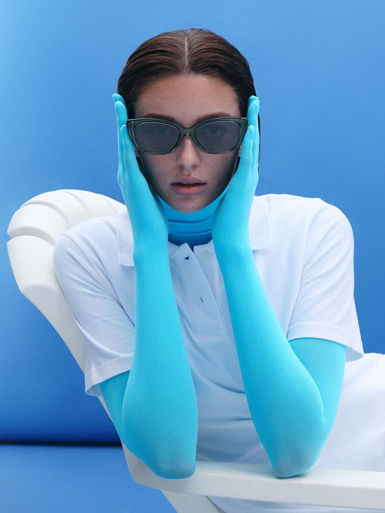 Maeva Recycled Acetate Cat-Eye Sunglasses, Teal, hi-res