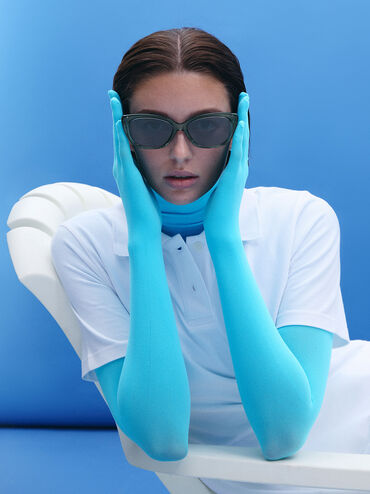 Maeva Recycled Acetate Cat-Eye Sunglasses, Teal, hi-res