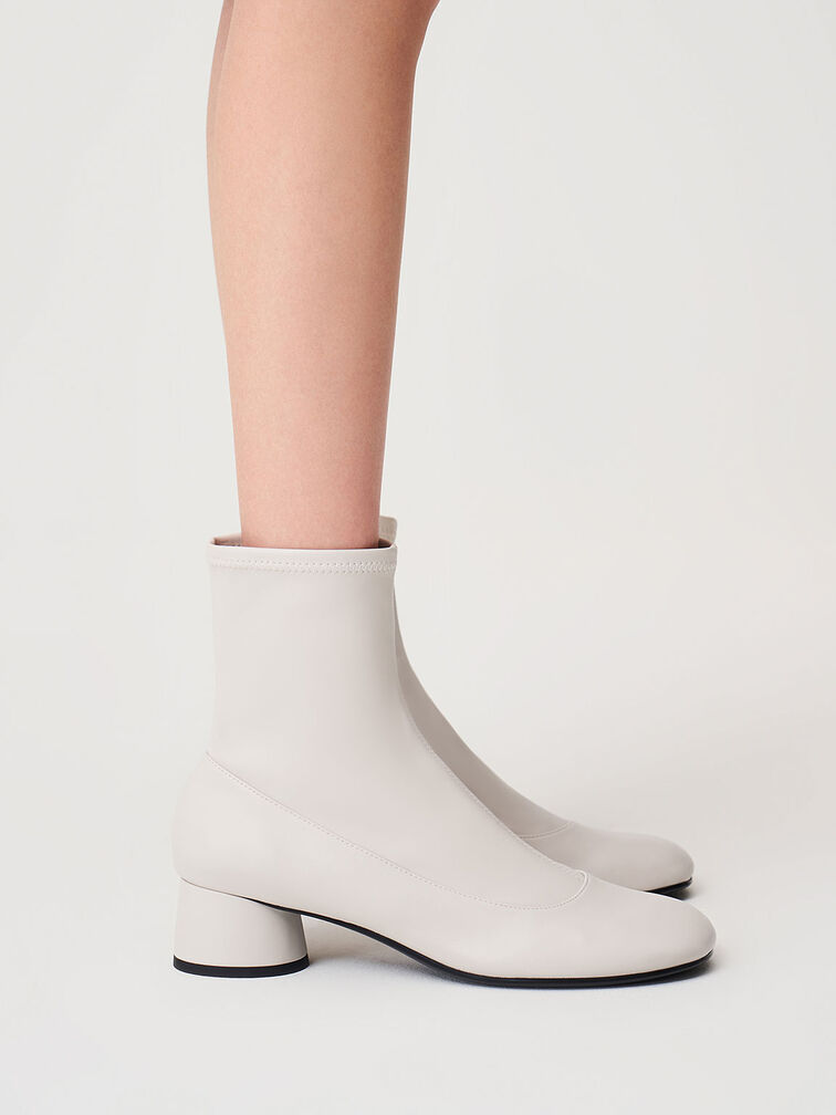 Stitch-Trim Cylindrical Heel Ankle Boots, Chalk, hi-res