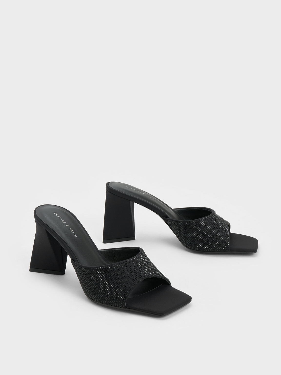 Gem Embellished Geometric Mules Black