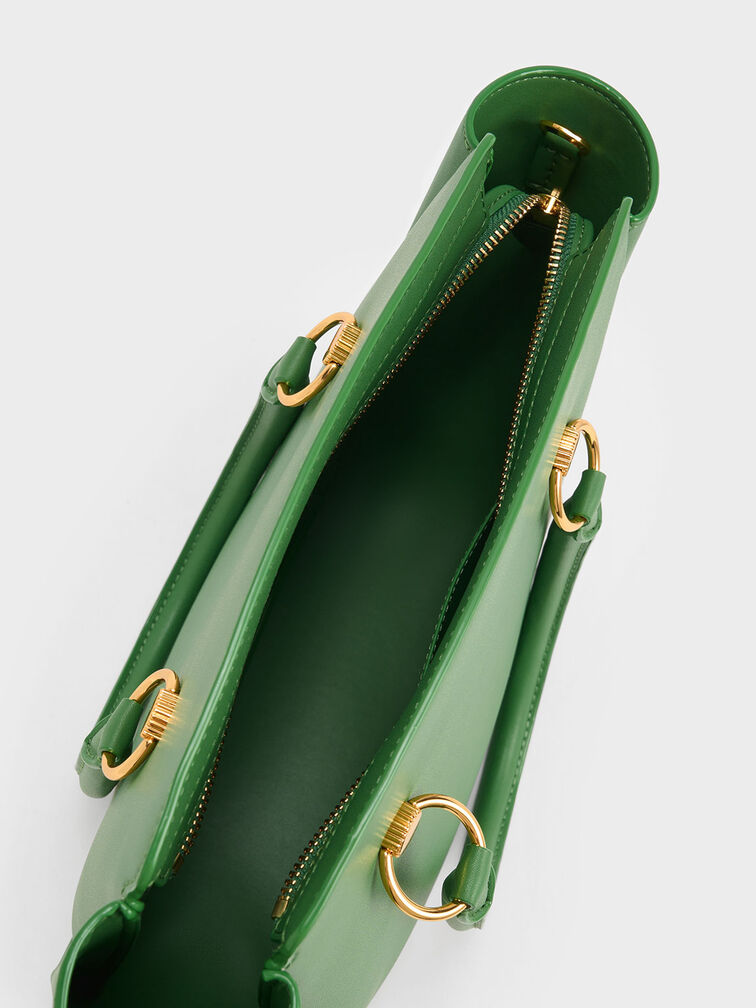 Ring-Embellished Large Tote Bag, Green, hi-res