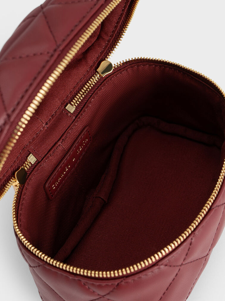 Quilted Vanity Pouch, Burgundy, hi-res