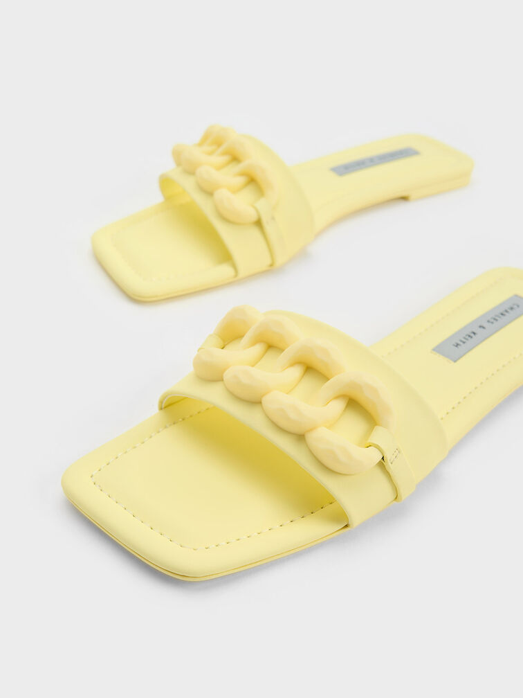 Chunky Chain-Link Slide Sandals, Yellow, hi-res