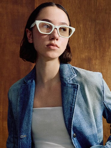 Vesta Angular Cat-Eye Sunglasses, Chalk, hi-res