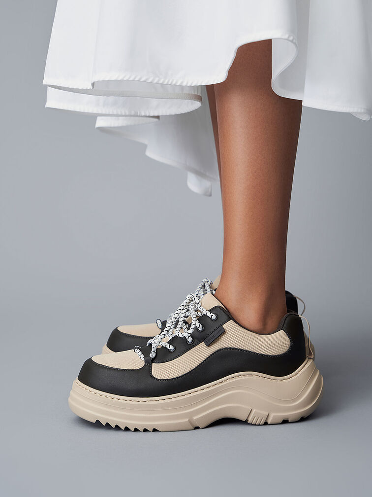 Mesh Chunky Sole Sneakers, Dark Grey, hi-res
