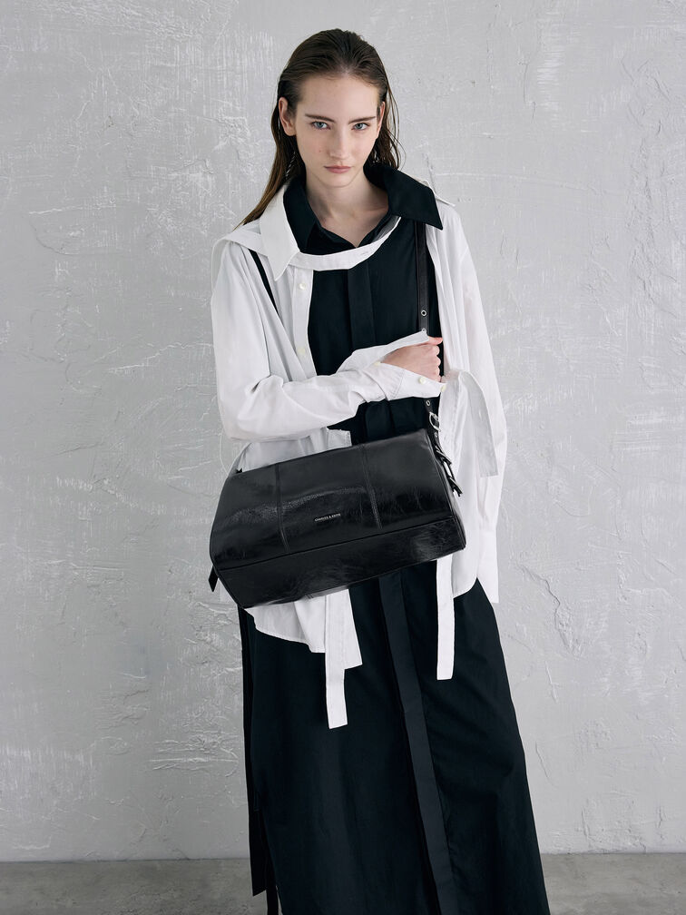 Bryna Panelled Grommet-Strap Crossbody Bag, Noir, hi-res