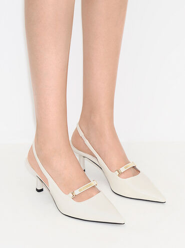 Metallic Accent Slingback Pumps, Cream, hi-res