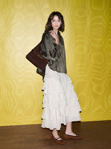 Arlet Recycled Suede Metallic-Accent Belted Hobo Bag, Espresso Brown, hi-res