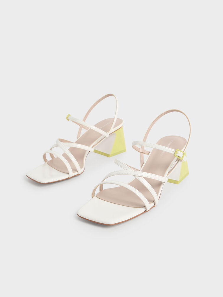 Two-Tone Trapeze Heel Sandals, White, hi-res