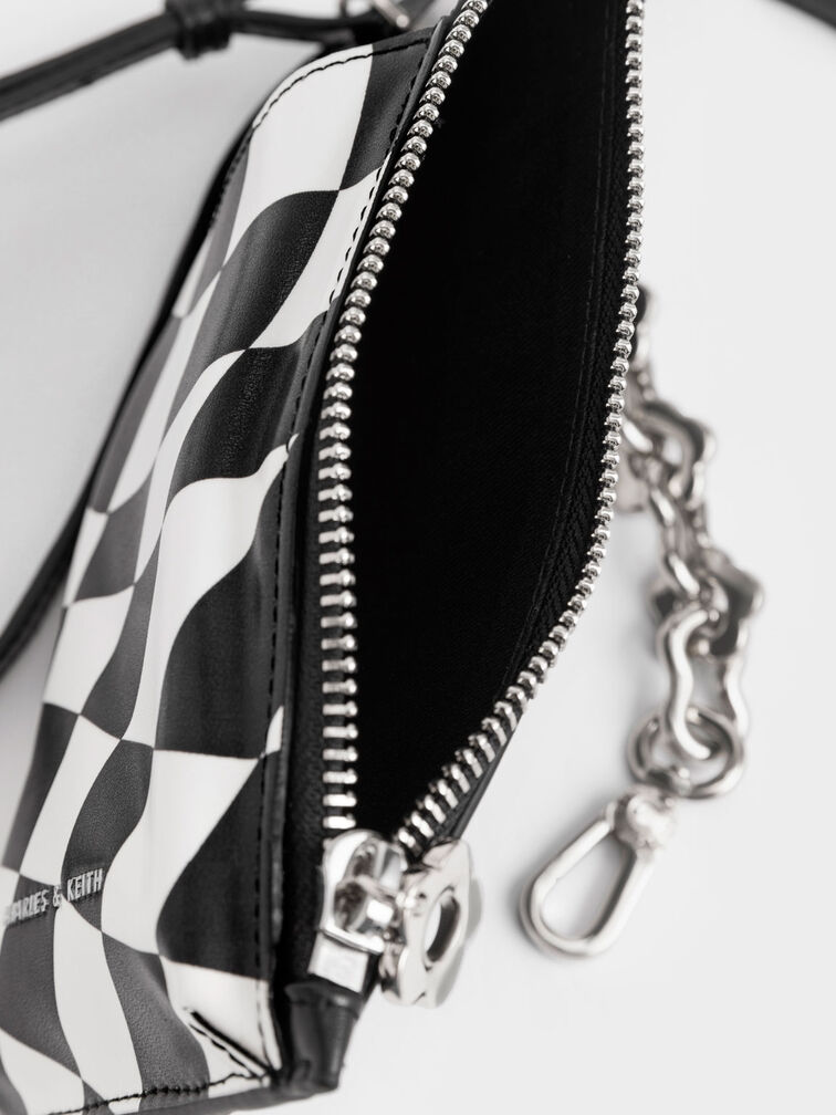 Minka Chain-Handle Checkered Card Holder, Black, hi-res