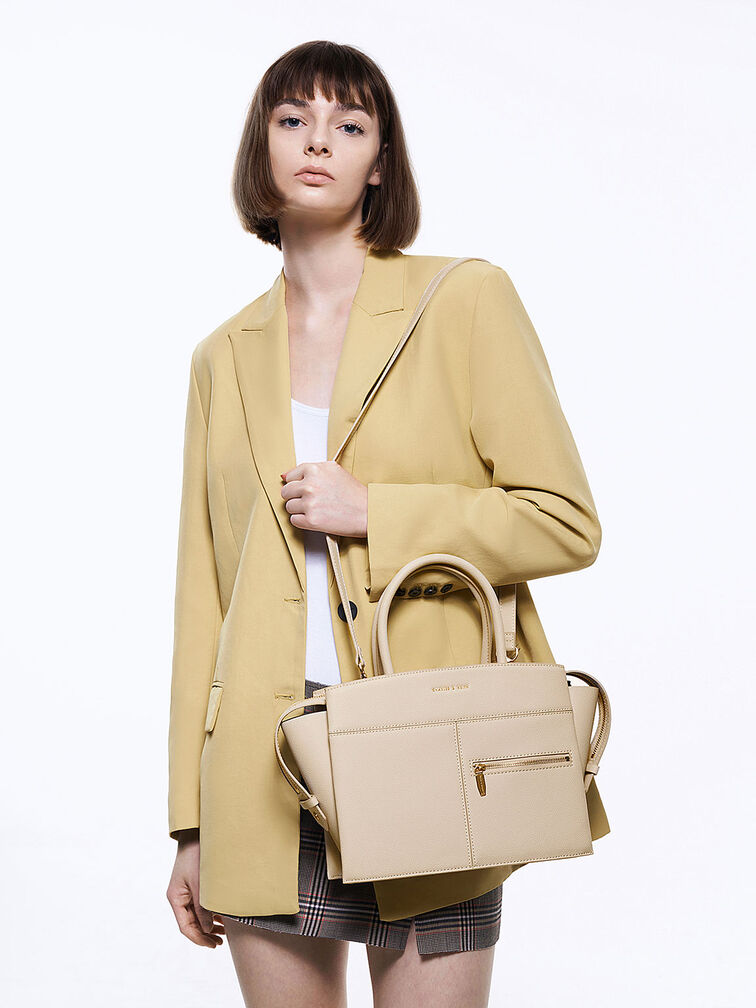 Anwen Trapeze Top Handle Bag, Beige, hi-res