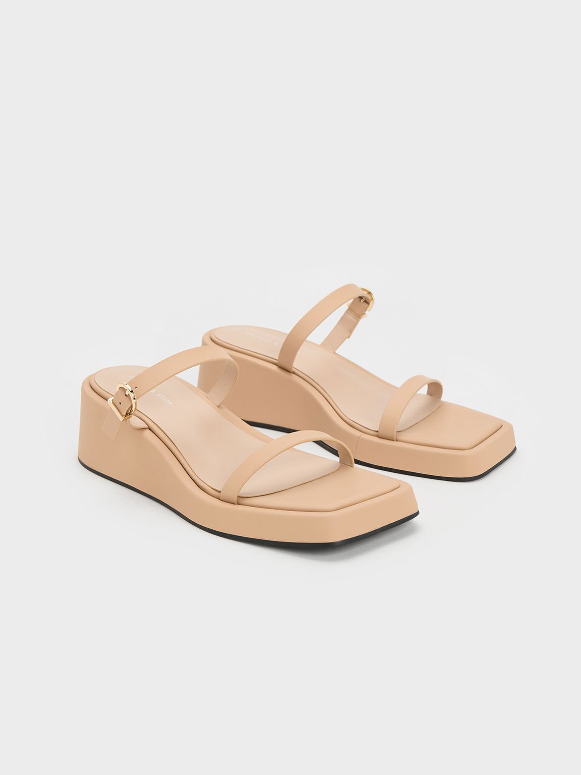 Nude Square Toe Wedge Mules CHARLES KEITH IN