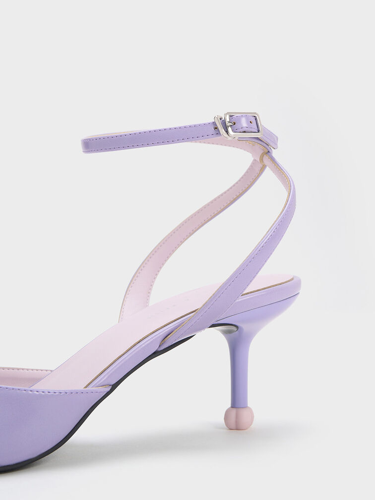 Sculptural Heel Ankle-Strap Pumps, Purple, hi-res