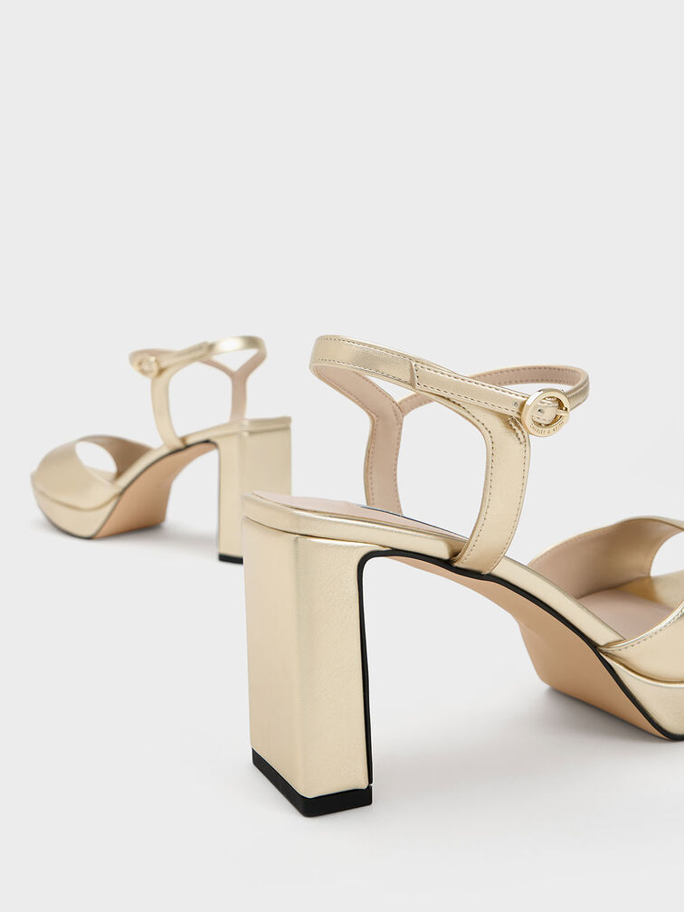 Metallic Blade Heel Platform Sandals, Gold, hi-res