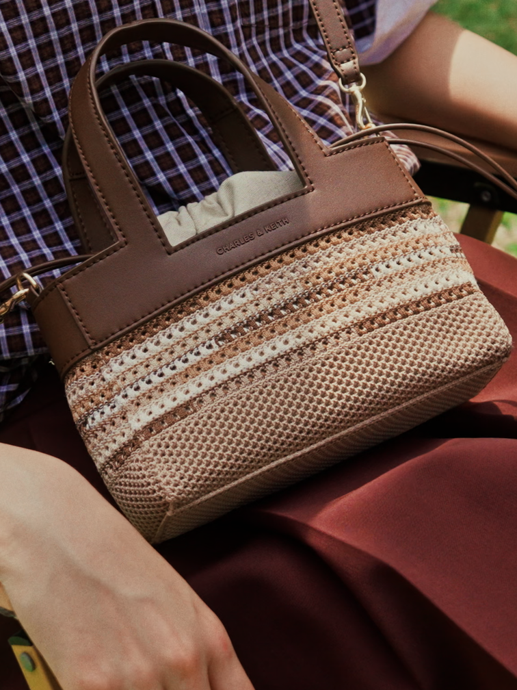 Girls' Ida Multi-Stripe Knitted Mini Bag, Multi Brown, hi-res