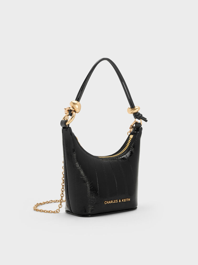 Micro Augustine Eel-Effect Chain-Handle Bag, Black, hi-res