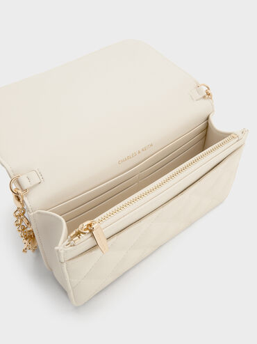 Arrietty Quilted Wallet On Chain, Cream, hi-res