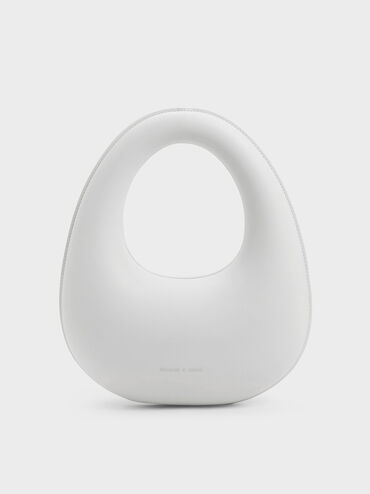 Sculptural Top Handle Moon Bag, White, hi-res