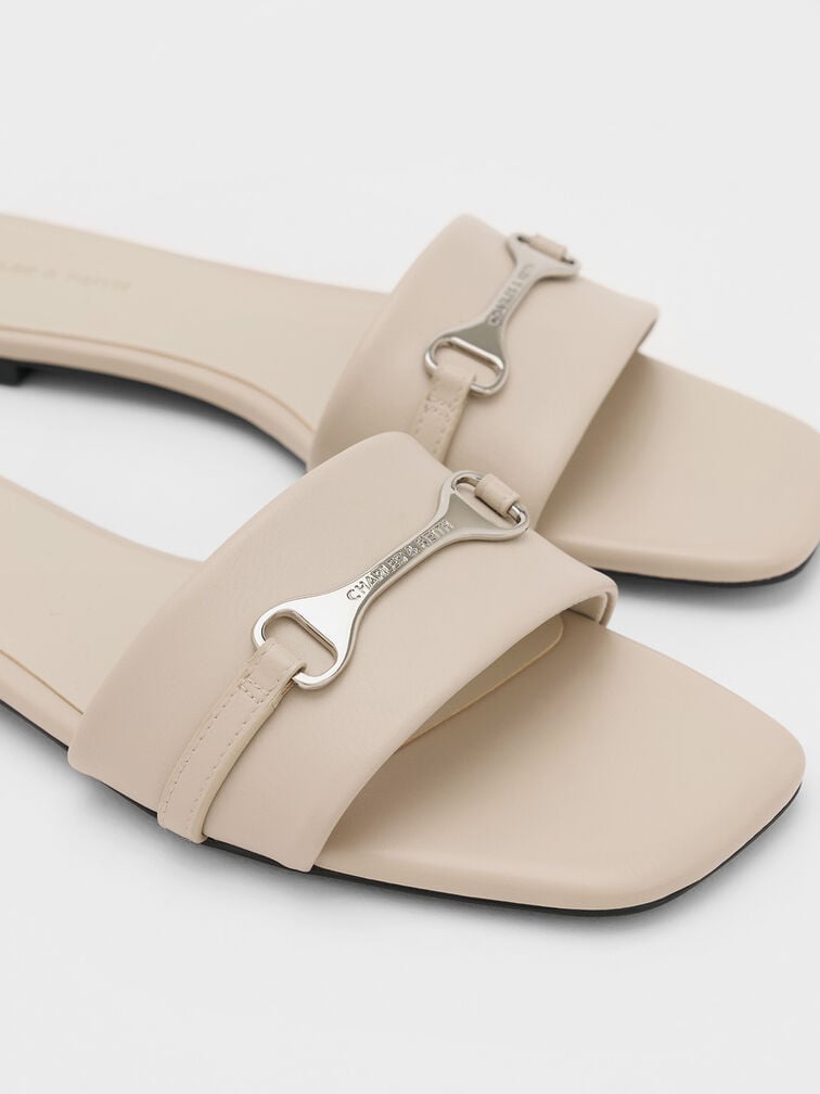 Leslie Slide Sandals, Beige, hi-res