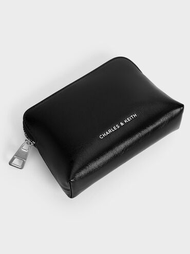 Atwood Crinkle-Effect Chain-Handle Pouch, Noir, hi-res