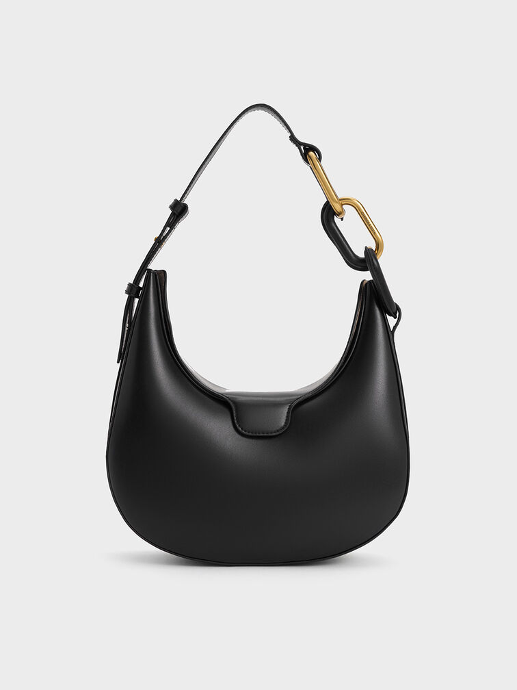 Kora Metallic-Accent Moon Bag, Black, hi-res