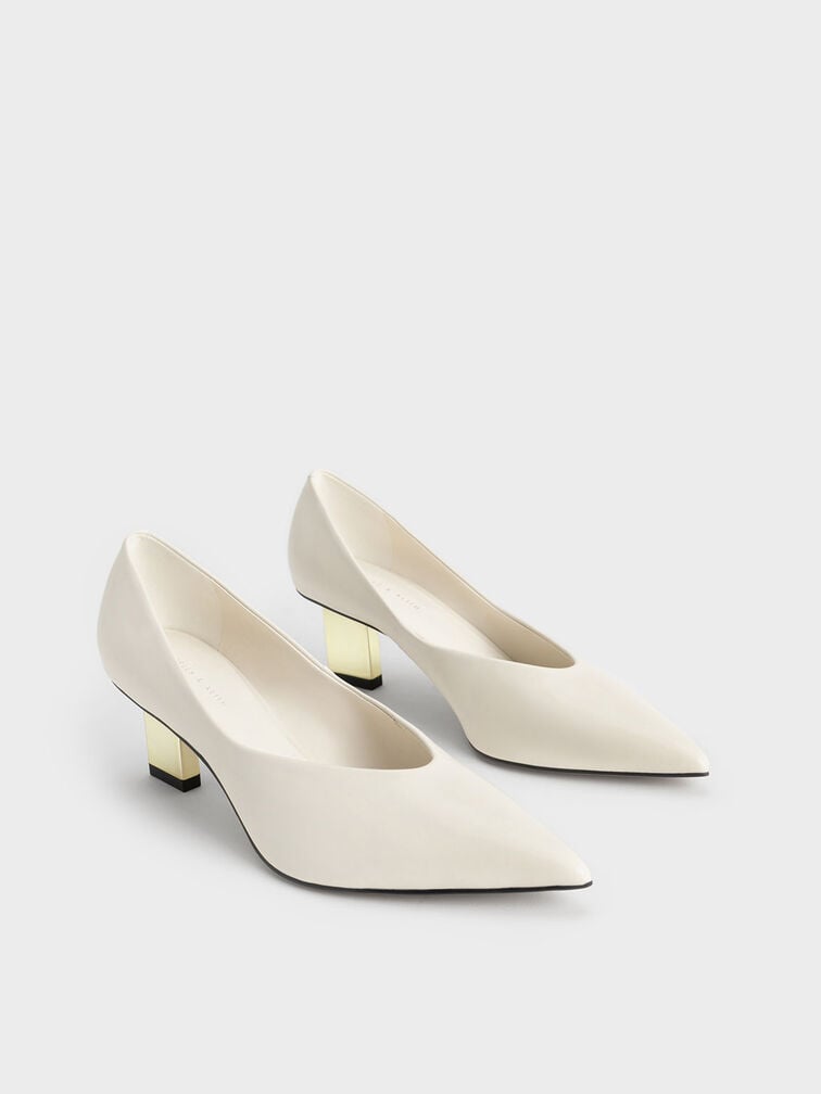 Metallic Blade Heel Pumps, Chalk, hi-res