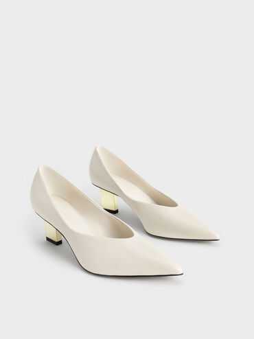 Metallic Blade Heel Pumps, Chalk, hi-res