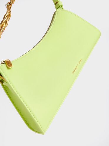 Metallic-Accent Strap Trapeze Bag, Lime, hi-res