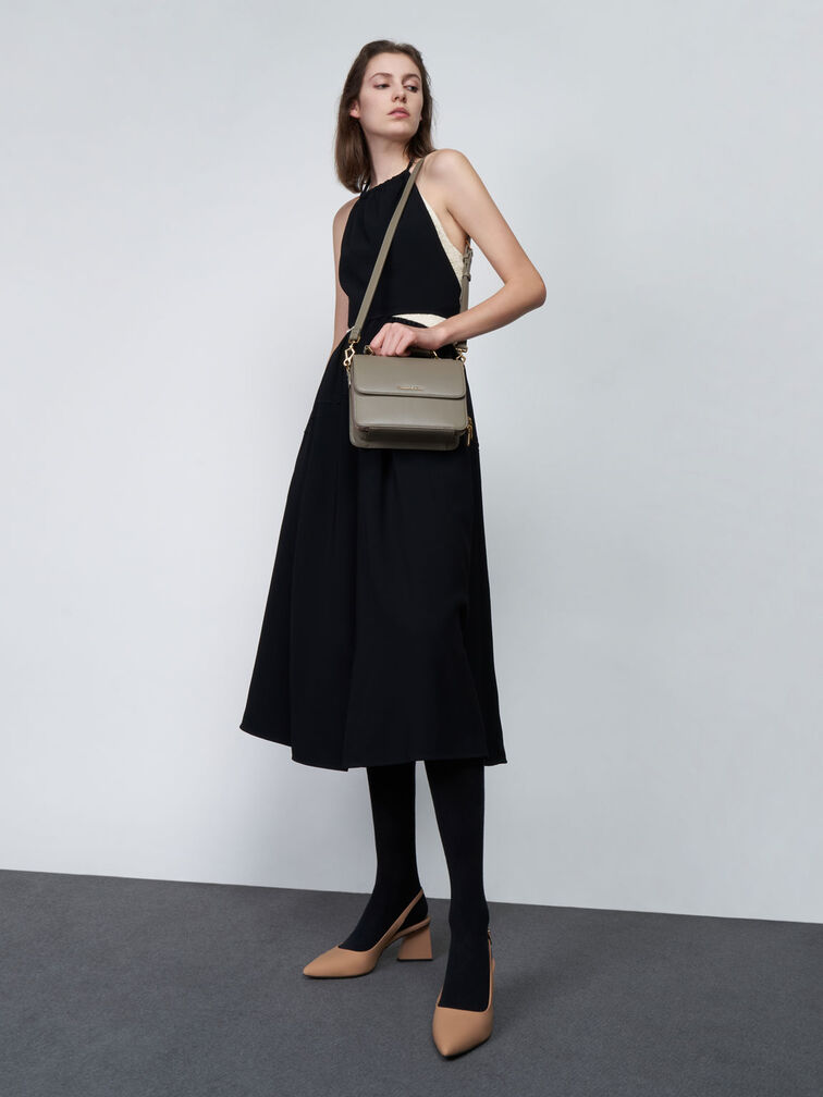 Front Flap Top Handle Crossbody Bag, Taupe, hi-res