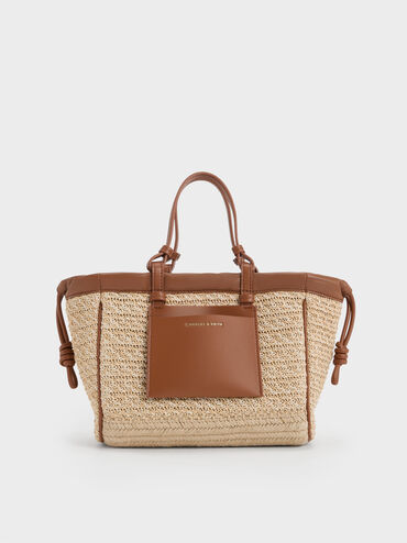 Babylon Raffia Drawstring Tote Bag, Multi, hi-res