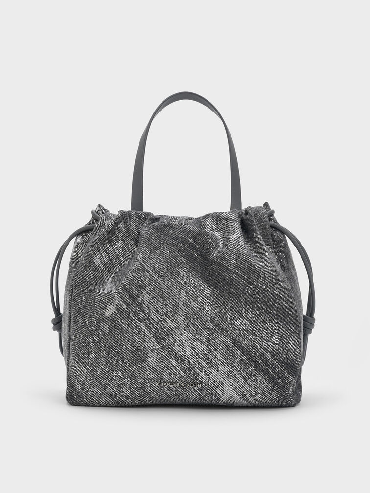 Mini Bethel Metallic Denim Tote Bag, Silver Brushed Denim, hi-res
