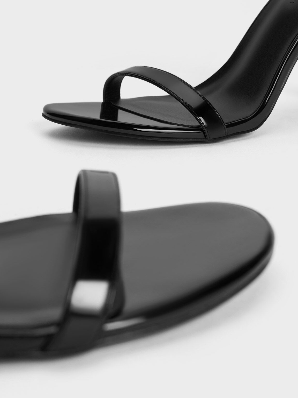 Patent Slant Heel Ankle Strap Sandals Black Patent