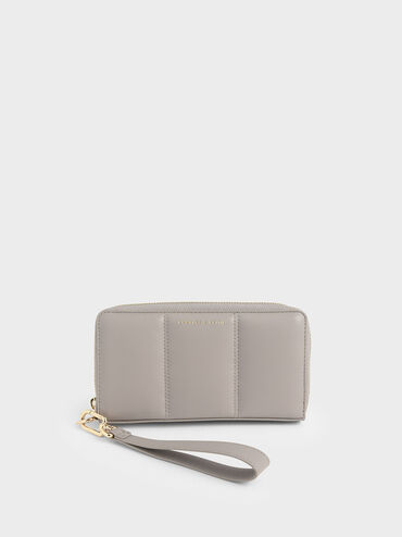 Mini Zip Around Quilted Tassel Wallet, Sand, hi-res